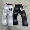 Custom Printing Logo Distressed Double Waisted Acid Wash Flared Sweat Pants Men Sun Faded Washed Baggy Sweatpants