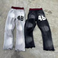 Custom Printing Logo Distressed Double Waisted Acid Wash Flared Sweat Pants Men Sun Faded Washed Baggy Sweatpants