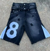 Custom Men's Denim Jeans Shorts Vintage Acid Wash Double Waist Baggy Jorts Embroidered Flared Distressed Ripped Shorts