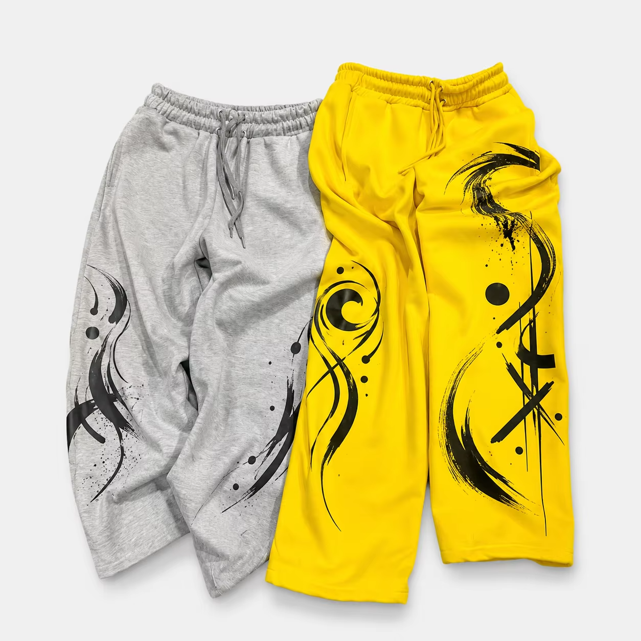 Custom Acid Washed Screen Print Graphics Streetwear Sweatpants Heavyweight Elastic Waist Distressed Hem Baggy Sweatpants Unisex