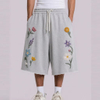 Custom Patterns 3D Embroidery Loose Baggy Sweatpants Men Shorts Custom Design Raw Hem Drawstring Cotton 3/4 Sweatpants Shorts