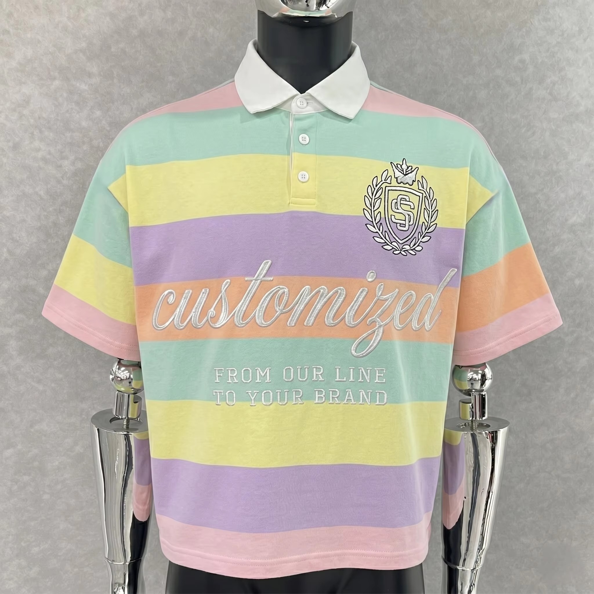 Custom Apparel Manufacturers Color Block Tee Heavyweight Oversized Men's T-shirt Embroidery Stripes Polo T Shirt