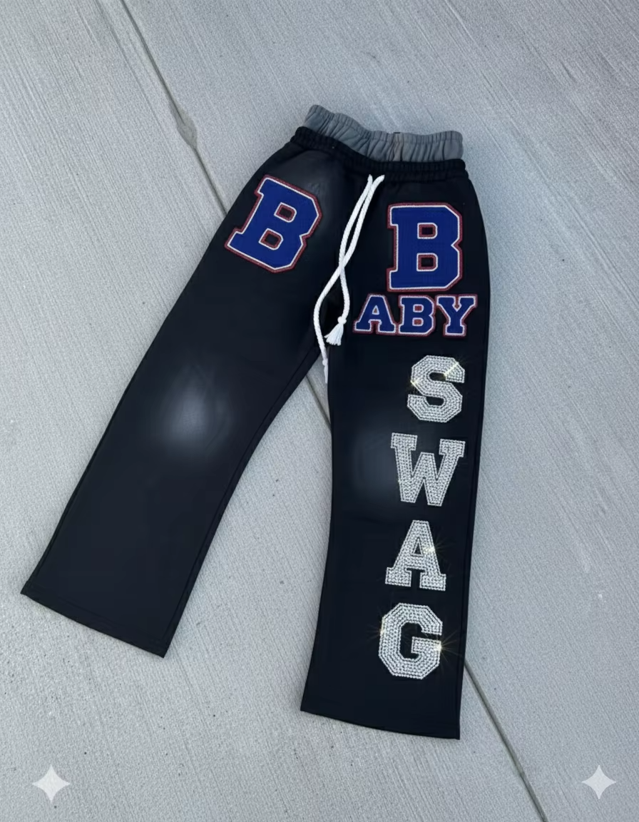 Baggy Sweatpants Custom Design 480 Gsm Loose Wide Leg Sweatpants Blanks Rhinestone Letters Double Waist Sweatpants Unisex