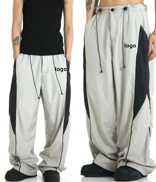 Custom Loose Fit Waterproof Nylon Fabric Utility Joggers Casual Streetwear Cargo Pants Contrast Retro Style Sport Pants