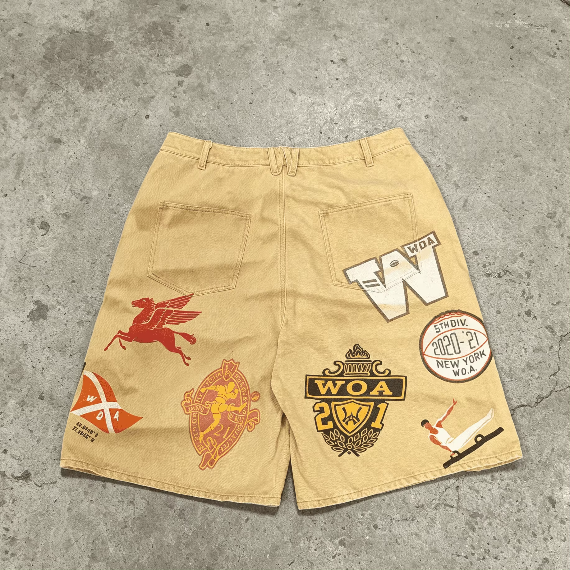 OEM ODM Custom Logo Vintage Washed Mens High Waist Loose Summer Streetwear Canvas Full Print Shorts