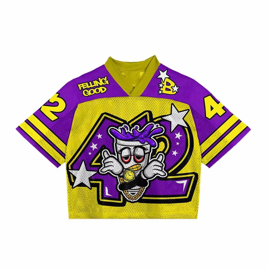 Custom Streetwear Cropped Graphic Oversized T-shirt Mesh Boxy American Football Jersey
