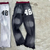 Custom Printing Logo Distressed Double Waisted Acid Wash Flared Sweat Pants Men Sun Faded Washed Baggy Sweatpants