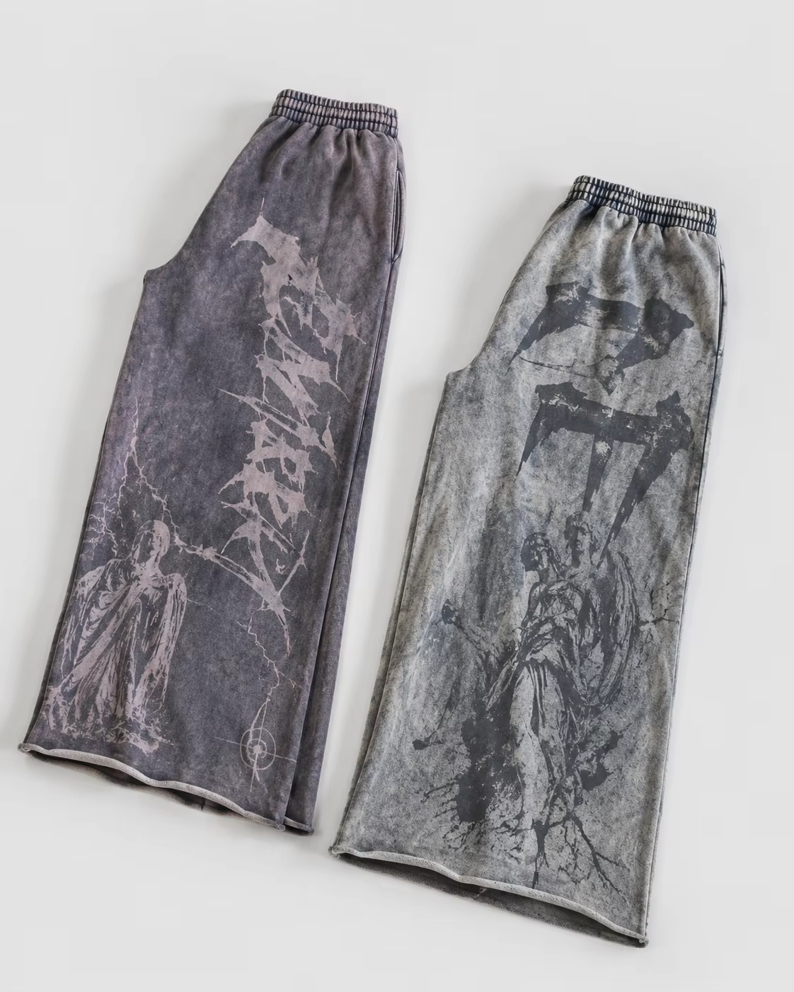 Custom Acid Washed Screen Print Graphics Streetwear Sweatpants Heavyweight Elastic Waist Distressed Hem Baggy Sweatpants Unisex