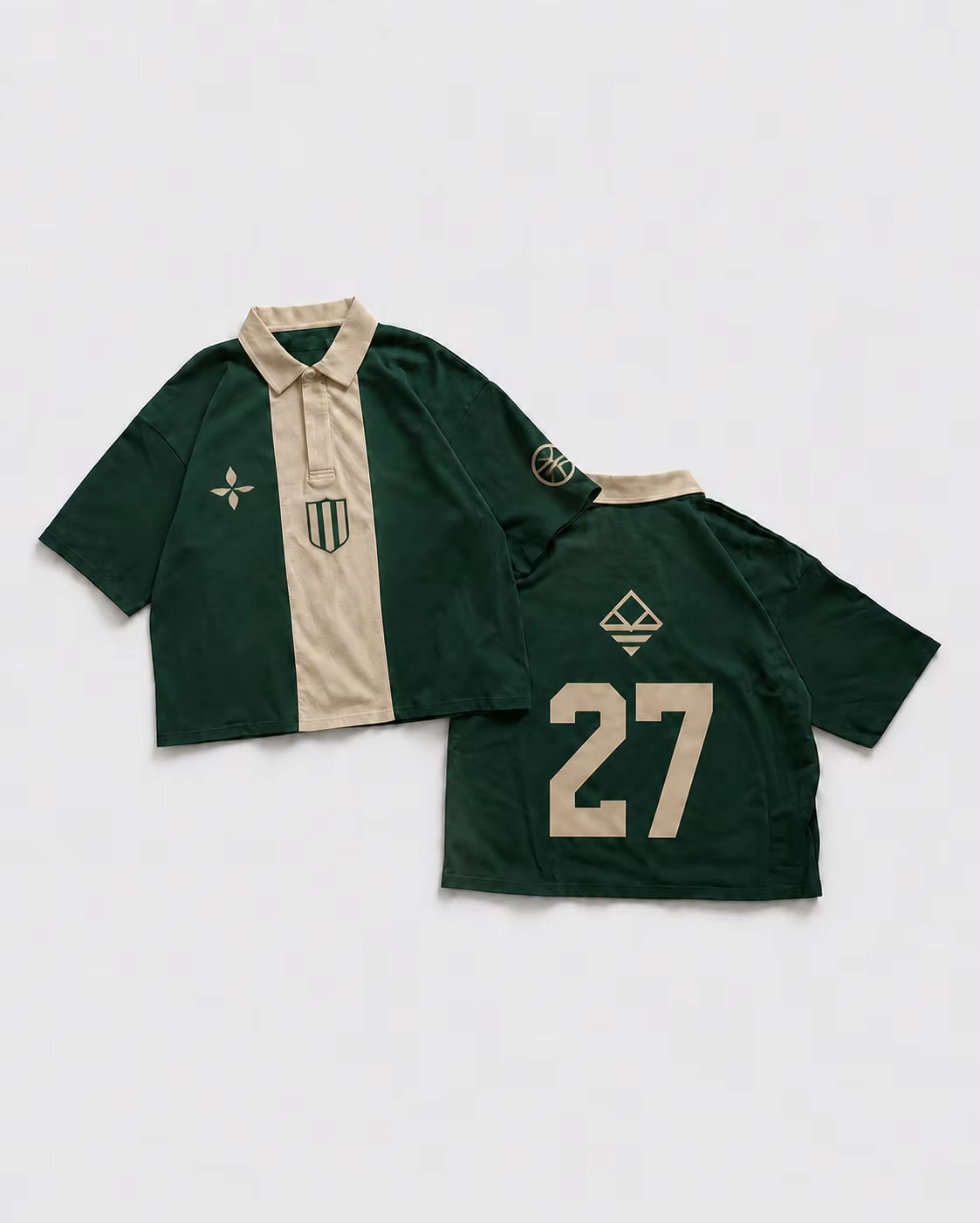 Custom Contrast Color Splicing Knit Polo Shirts High Quality Screen Print Logo Button Up Ribbed Polo Collar Cropped Rugby Shirt