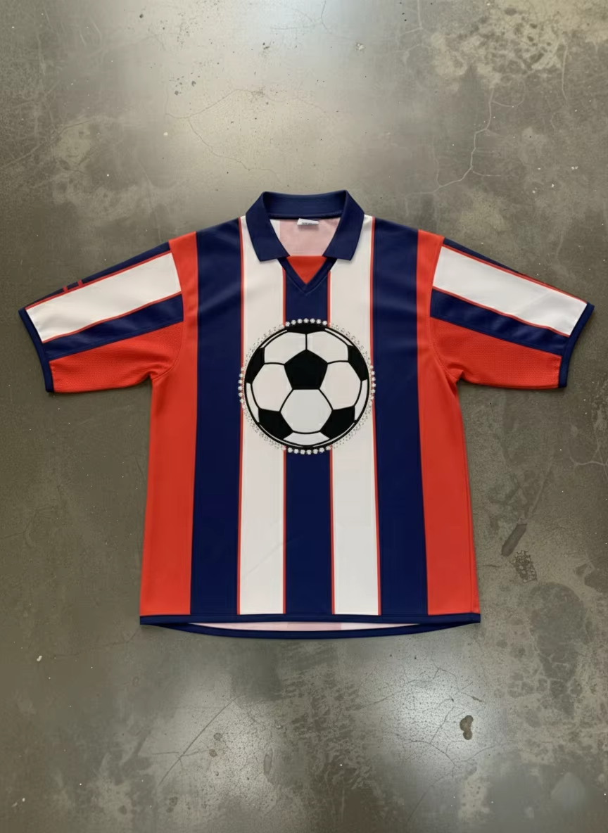 Custom Embroidery Graphic Maglie Calcio Jersey Striped Magliette Luxury Sublimation Print Rhinestone Soccer Jersey Shirts