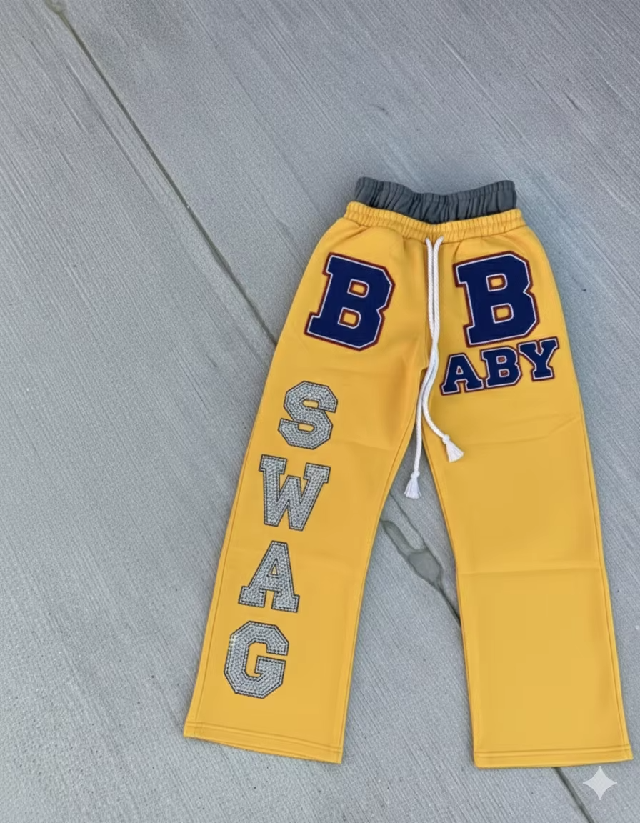 Baggy Sweatpants Custom Design 480 Gsm Loose Wide Leg Sweatpants Blanks Rhinestone Letters Double Waist Sweatpants Unisex