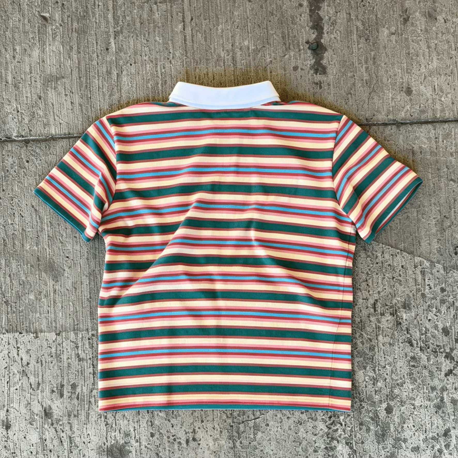 Wholesale Y2K Retro Men Multicolor Horizontal Stripe Double Layer White Collar Cropped Knit Short Sleeve Street Polo T Shirt