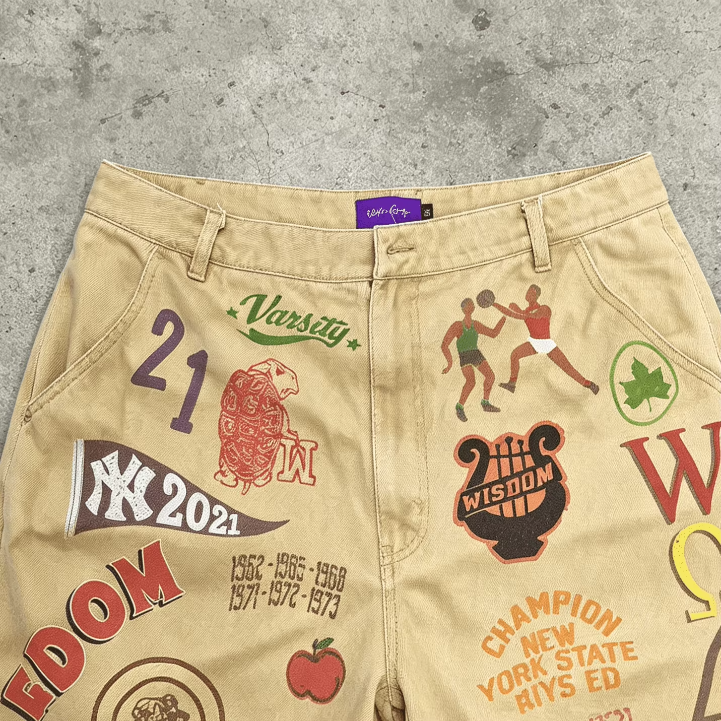 OEM ODM Custom Logo Vintage Washed Mens High Waist Loose Summer Streetwear Canvas Full Print Shorts