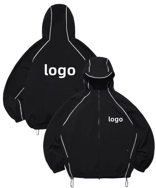 Custom Logo Reflective Piping Running Jacket Men's Waterproof Shell Hooded Jacket Coat Nylon Windbreaker Zip Jacket for Men