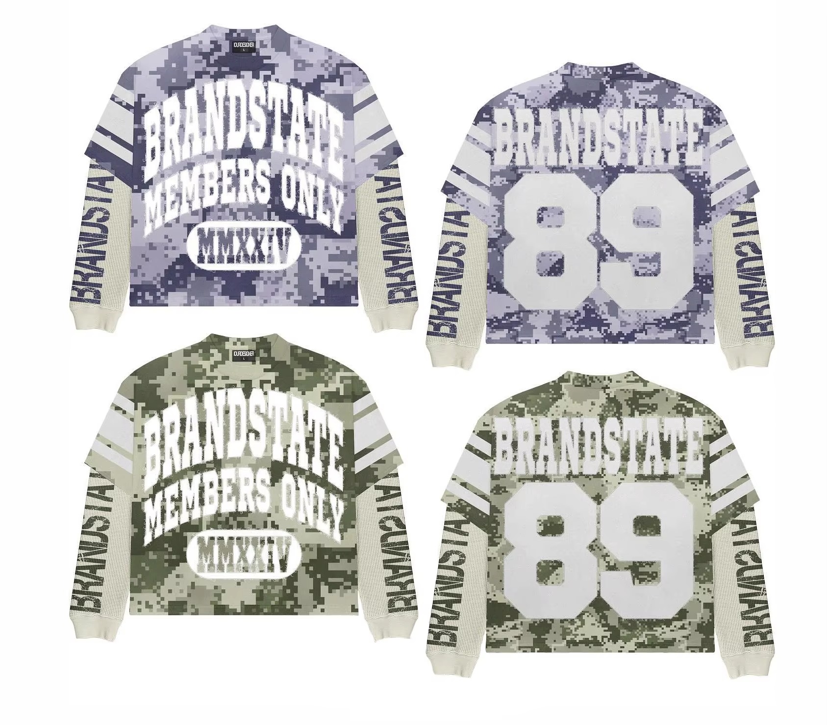 T-shirt a maniche lunghe a doppio strato con maniche a fiamma hip-hop premium in cotone oversize con stampa grafica personalizzata