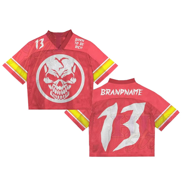 Camiseta de futebol americano cortada gr&aacute;fica personalizada de tamanho grande malha boxy camisa de futebol americano