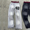 Custom Printing Logo Distressed Double Waisted Acid Wash Flared Sweat Pants Men Sun Faded Washed Baggy Sweatpants