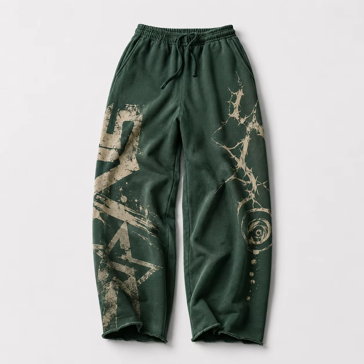 Custom Acid Washed Screen Print Graphics Streetwear Sweatpants Heavyweight Elastic Waist Distressed Hem Baggy Sweatpants Unisex