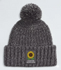 High Grade Quality Winter Thermal Knitted Pom-pom Beanie Chunky Yarn Custom Color Silicon Rubber logo Cuffed Beanie
