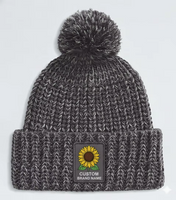 High Grade Quality Winter Thermal Knitted Pom-pom Beanie Chunky Yarn Custom Color Silicon Rubber logo Cuffed Beanie