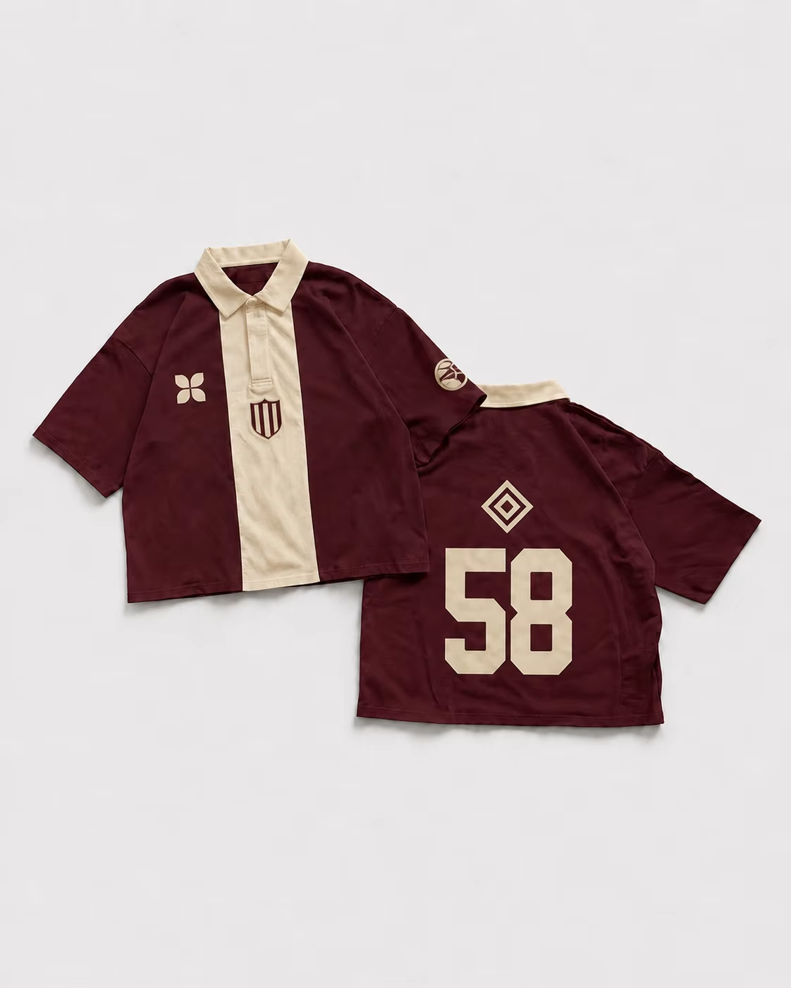 Custom Contrast Color Splicing Knit Polo Shirts High Quality Screen Print Logo Button Up Ribbed Polo Collar Cropped Rugby Shirt