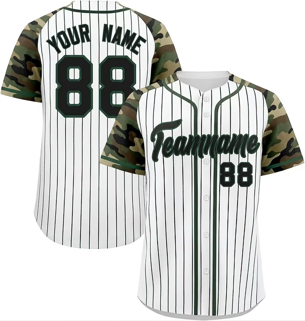 Customized Sports Event Clothing Baseball Jersey Shirt Breathable Quick Dry Button Fly Striped Print Baseball T-shirt Uniforms