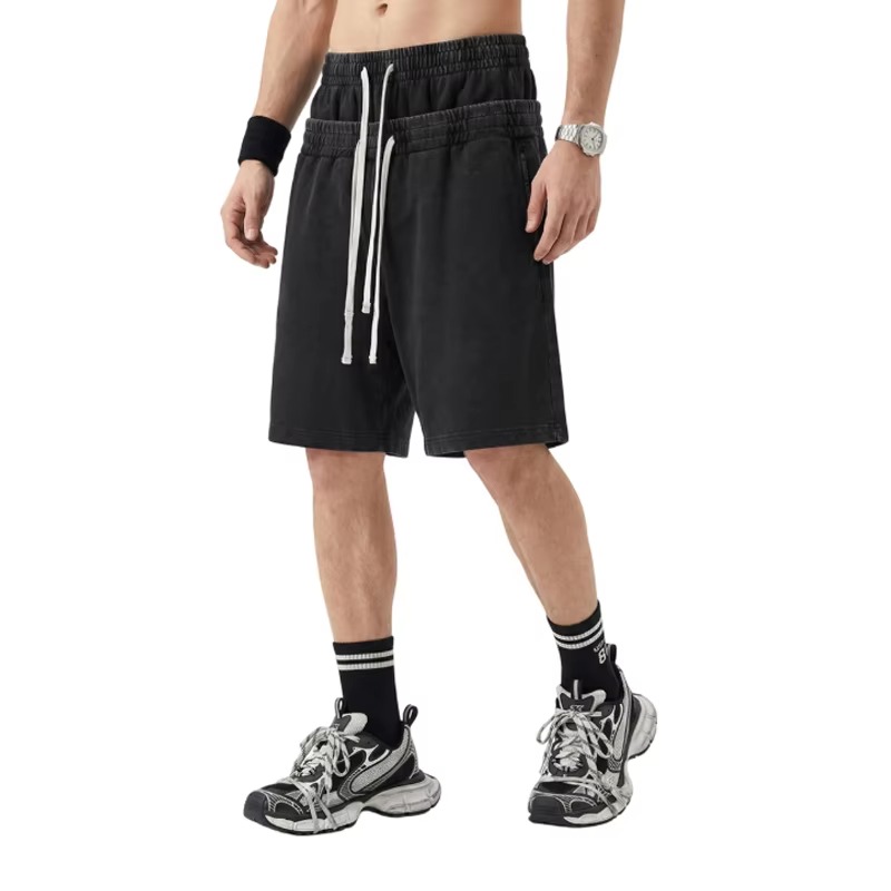 Cotton Double Waist Layered Sweat Shorts