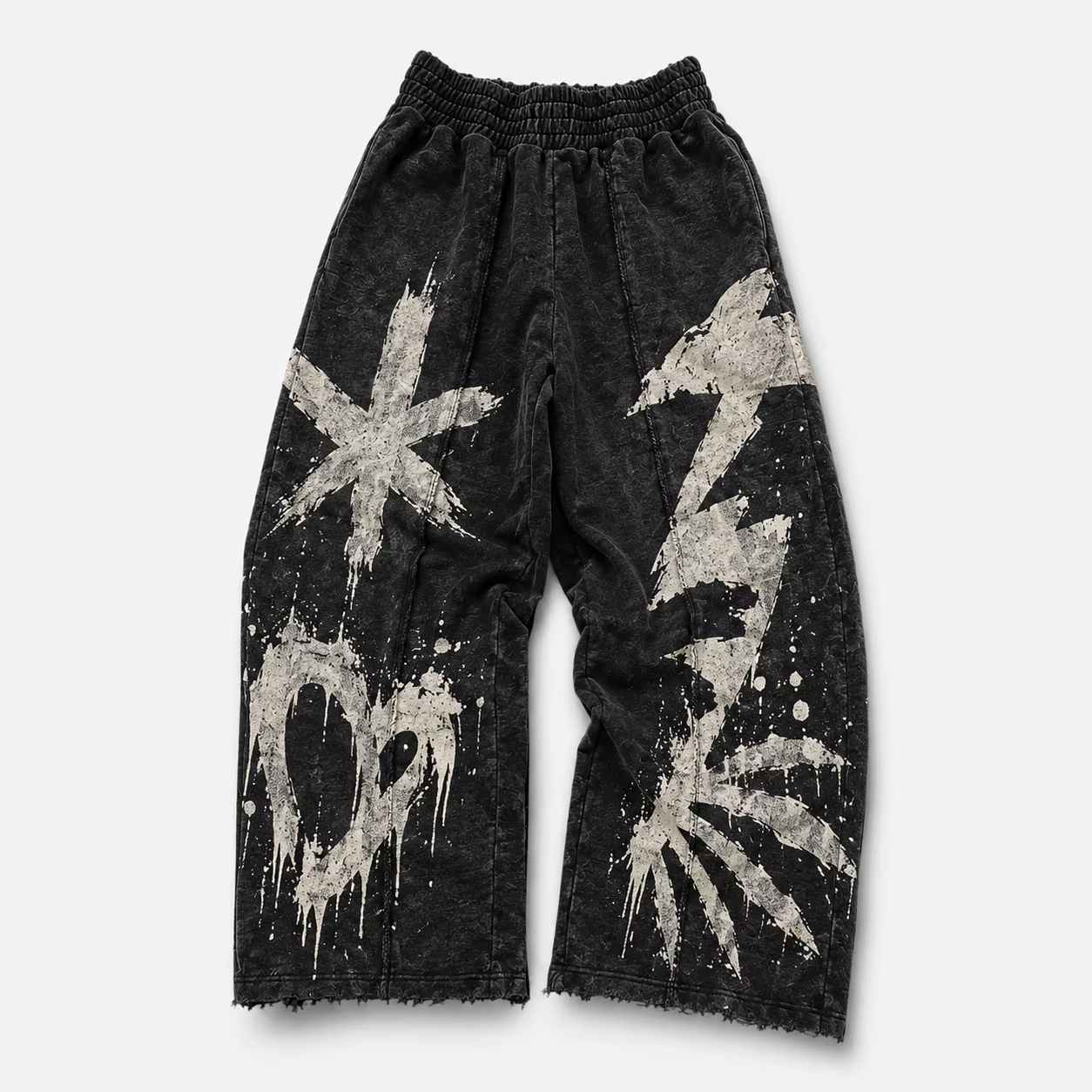 Custom Acid Washed Screen Print Graphics Streetwear Sweatpants Heavyweight Elastic Waist Distressed Hem Baggy Sweatpants Unisex