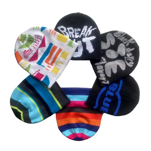 Custom Wholesale Logo High Quality Beenies Vendor Skull Print Jacquard Winter Manufacturers Beanies Hat