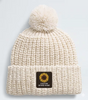 High Grade Quality Winter Thermal Knitted Pom-pom Beanie Chunky Yarn Custom Color Silicon Rubber logo Cuffed Beanie