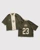 Custom Contrast Color Splicing Knit Polo Shirts High Quality Screen Print Logo Button Up Ribbed Polo Collar Cropped Rugby Shirt