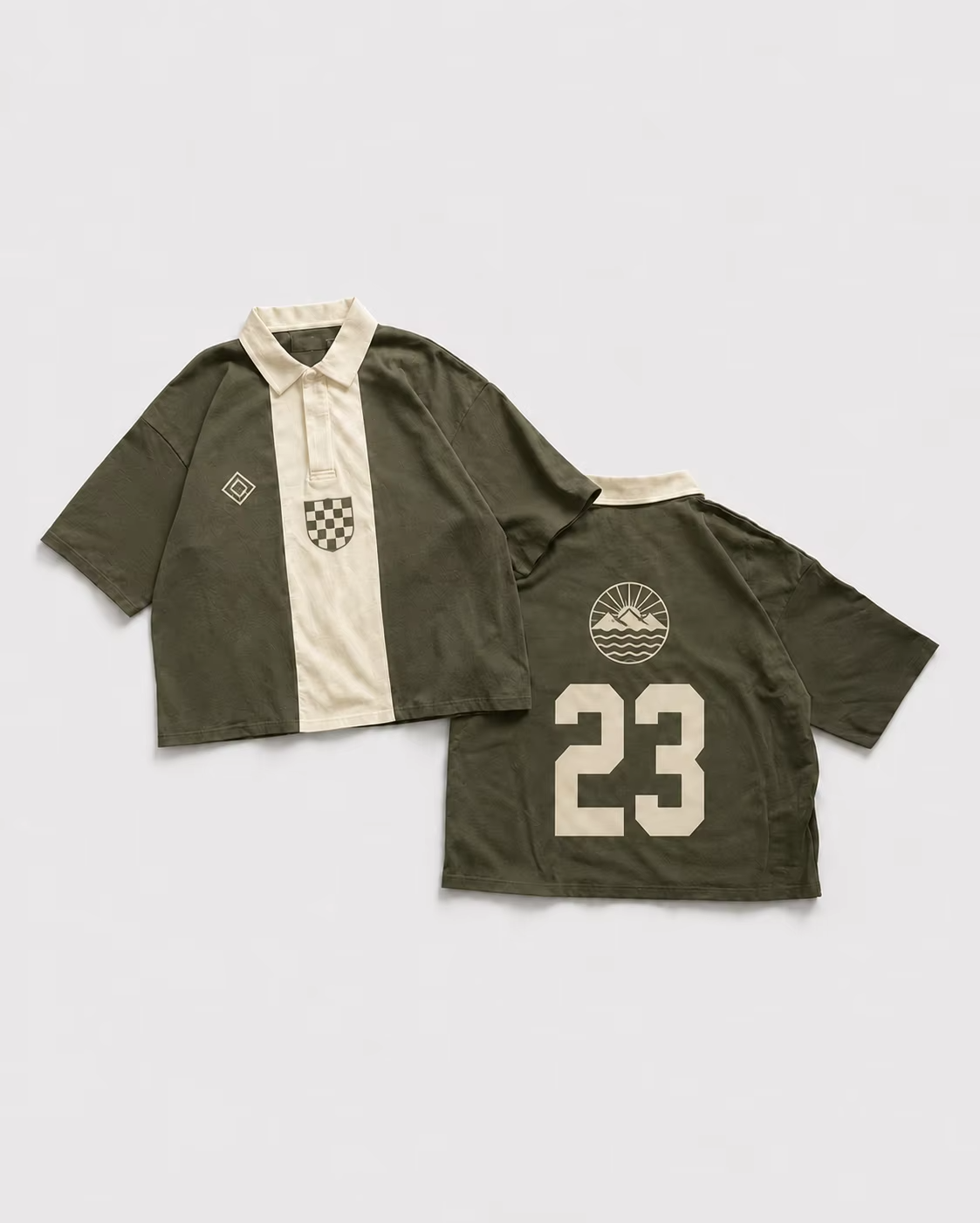 Custom Contrast Color Splicing Knit Polo Shirts High Quality Screen Print Logo Button Up Ribbed Polo Collar Cropped Rugby Shirt