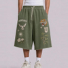 Custom Patterns 3D Embroidery Loose Baggy Sweatpants Men Shorts Custom Design Raw Hem Drawstring Cotton 3/4 Sweatpants Shorts
