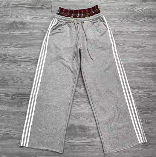 Customized Three Stripe Double Waist Sports Sweatpants Pure Cotton Street Style Straight Men's Trousers