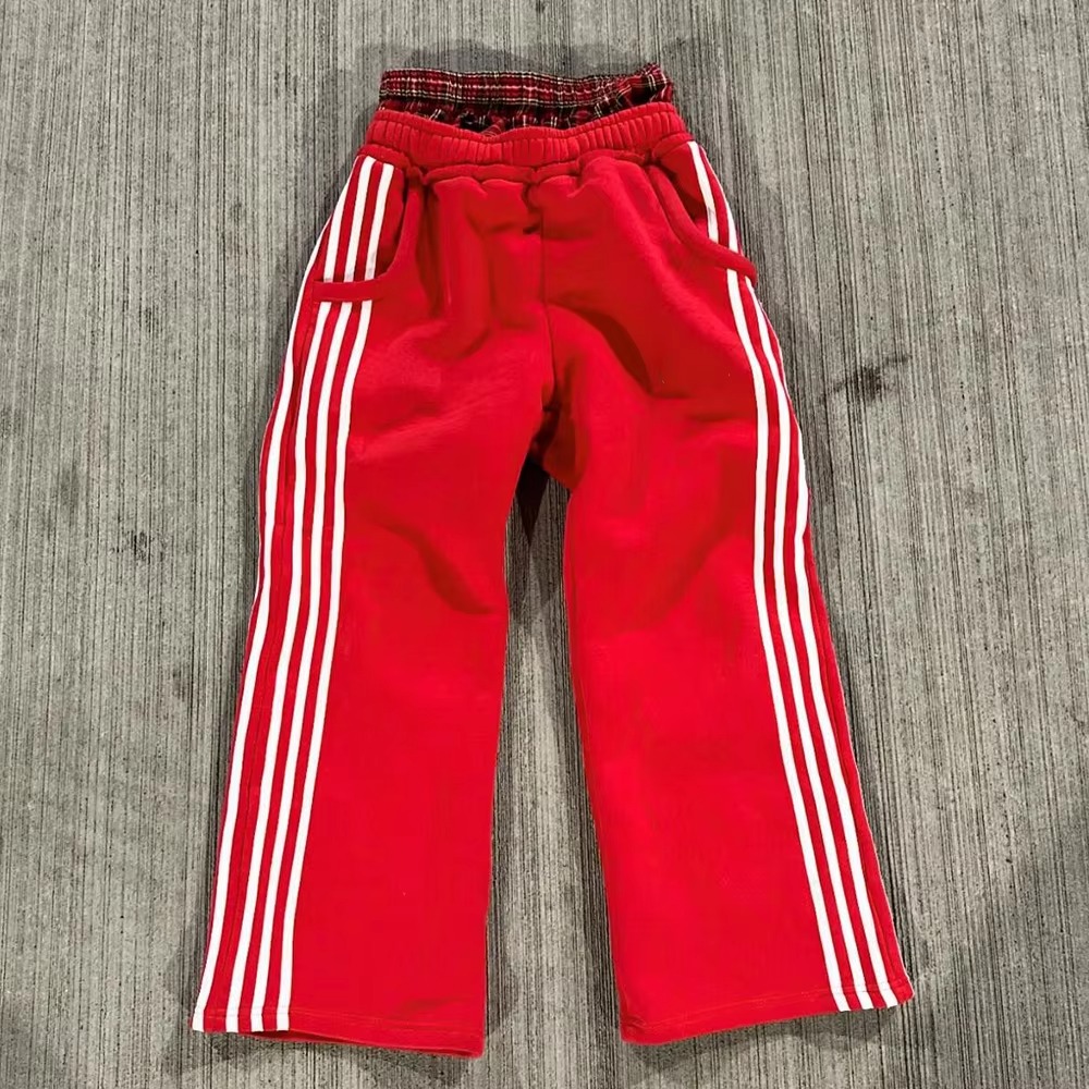 Manufacturer Men Double Waist Sweatpants 500GSM Cotton Fleece Textured Stripes Cargo Pants Baggy Sweatpants